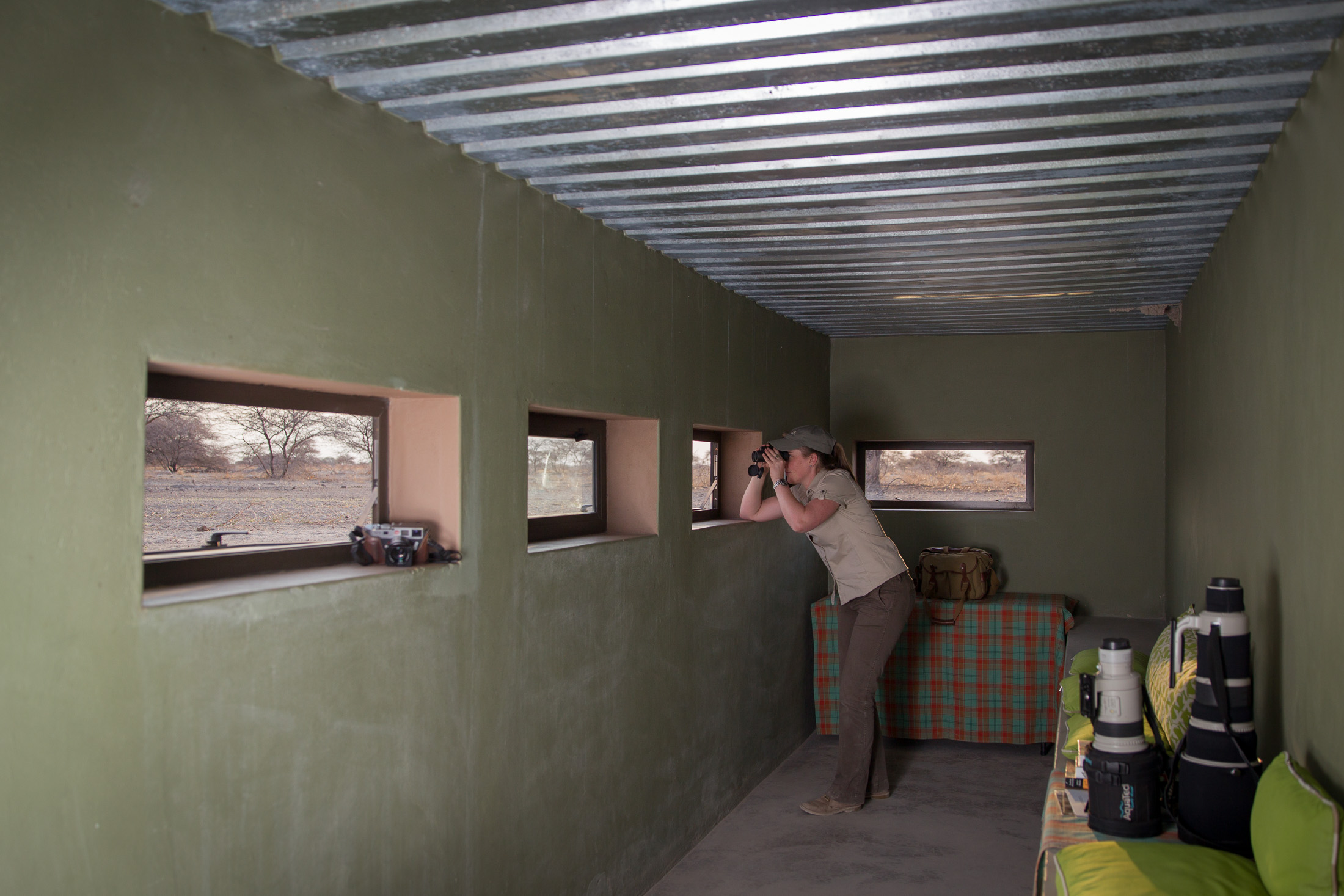 Morgan Trimble on wildlife watch in a photographic hide